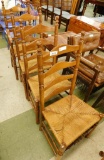 Group of 4 Ladder Back Chairs - Rush Seats - 1 Arm - 3 Side - Each 41.5