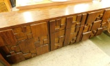 Lane MCM Mid Century Brutalist Long Dresser with Mirror - 30