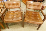 Pair of Faux Leather Fringed Arm Chairs - Each 32