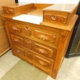 Victorian Walnut Marble Top 3 Drawer Dresser with Glove Boxes - 39