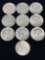 lot of 10 1964 Kennedy half dollars 90% silver
