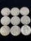 A lot of nine Franklin half dollars 90% silver