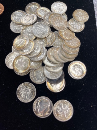 lot of 50 1964 Roosevelt dimes 90% Silver BU