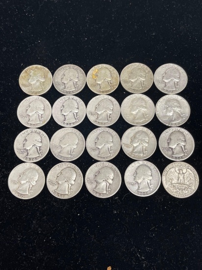 lot of 20 1964 and below Washington quarters 90% silver