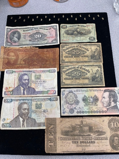 Lot of Foreign Currency and 1 Confederate