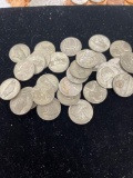 25 Jefferson War Nickels 1942 through 1945 35 percent silver