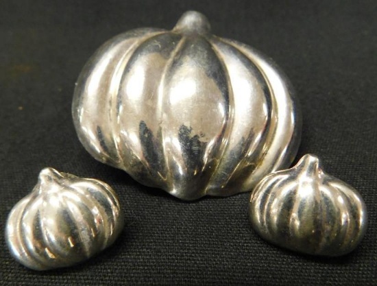 Sterling Silver - Pumpkin Slide and Pierced Earrings - 24 Grams