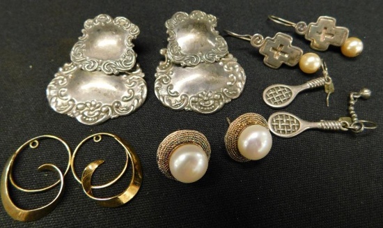 Sterling Silver - 5 Pairs of Pierced Earrings - 30 Grams