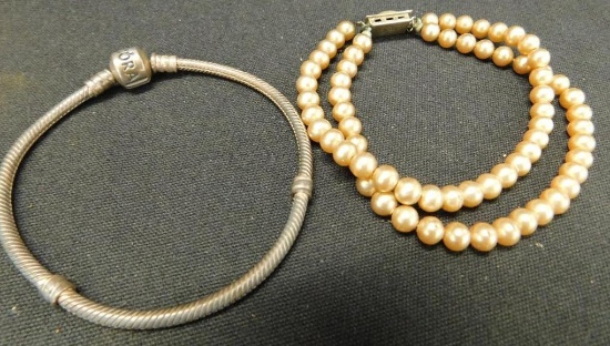 Sterling Silver - 2 Bracelets - Pearl (Needs Repair) - Rope - 29 Grams TW