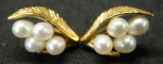14K Yellow Gold - Pierced Earrings with Pearls - No Ear Nuts - 2.7 Grams TW