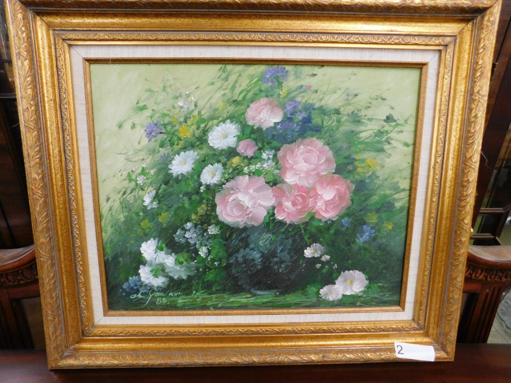 1993 Oil on Canvas - Signed Oh Yoon Kun - Floral | Proxibid