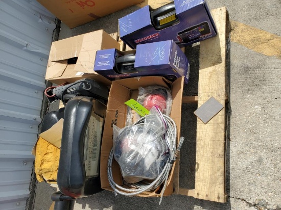 3 Jump Starters, 3 Car Jacks, Forklift Seat,  Box of Misc.