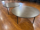 (2) Folding Round Wooden Table With Metal Frame