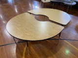 (2) Half Circle Wooden Table With Metal Frame