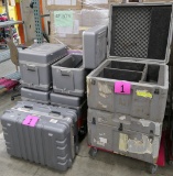 Heavy Duty Hard Transport & Storage Cases, 7 Items on 2 Dollies