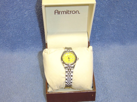 LADIES ARMITRON 'NOW' SILVER W/YELLOW FACE WATCH