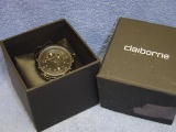 CLAIBORNE BLK/BLK WATCH W/DATE RUNNING