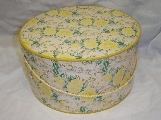 VINTAGE ROUND YELLOW ROSE FLOWER HAT BOX