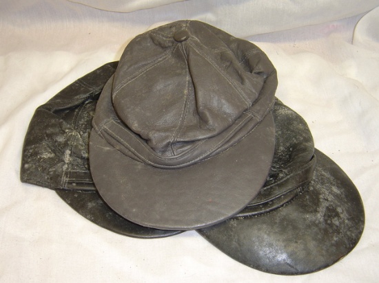 (3) VINTAGE LEATHER HATS/CAPS SZ 7 1/8