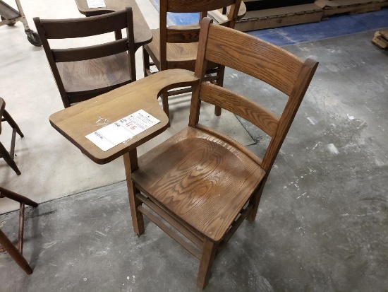 Wooden school desk chair.