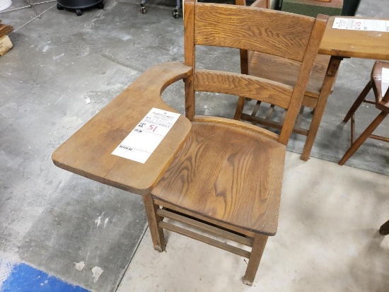 Wooden school desk chair.