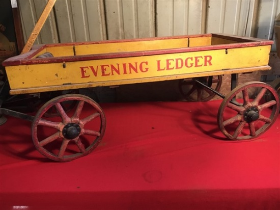 Vintage Wooden Child's Wagon "Evening Ledger"