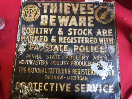 Tin Thieves Beware Poultry Sign