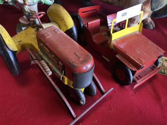 2 Pressed Tin Toys- Tractor & Jeep