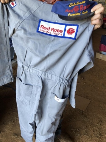 Vintage Red Rose Feed Overalls & Hat