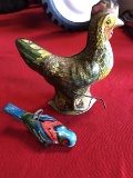 2 Tin Litho Toys- Windup Bird & Chicken Noisemaker