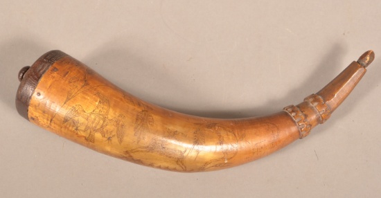 Scrimshaw Carved Powder Horn