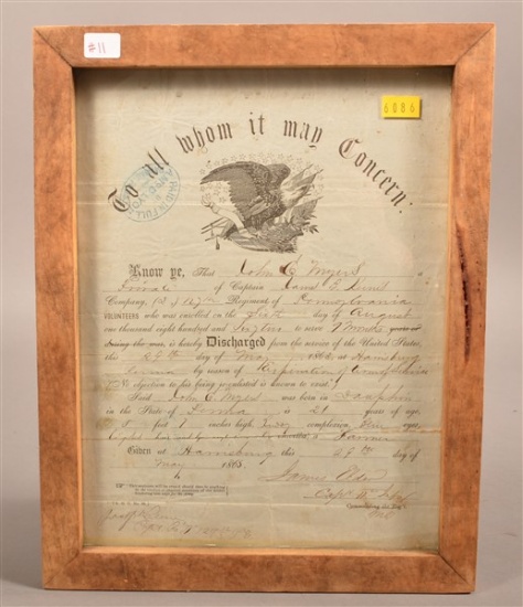 Framed Civil War Discharge