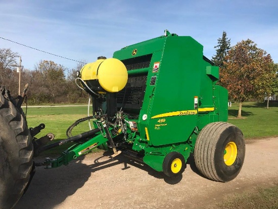 like new ?15 JD 459 Silage Special round baler, edge to edge net/twine, wide pickup, applicator,