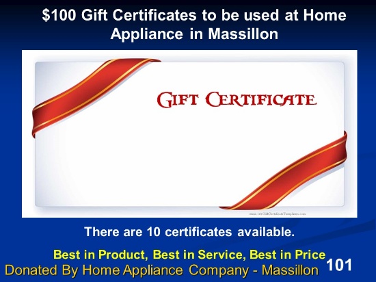 $100 gift certificate to Home Appliance