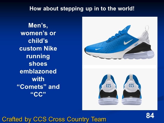 Men's, Women's, or Child's custom Nike running shoes emblazoned with "Comets"  and "CC".