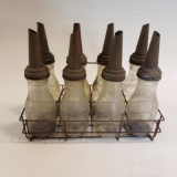 (8) Gass Oil Bottles w/ Sprouts & Carrier