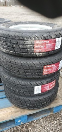 Set/ 4 New ST205/75-15 Trailer Tires/Wheels