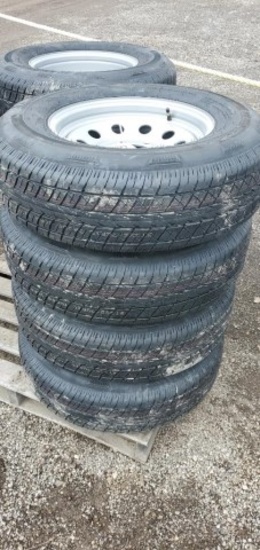 Set/ 4 New ST225/75-15 Trailer Tires/Wheels