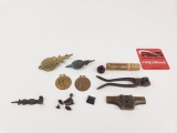 bag of misc. with a bullet mold, campaign pins etc