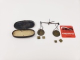 Vintage balance weight scale in tin case