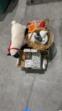 3 boxes, sheep, candle sticks, glasses