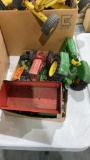 3 boxes old John Deere, Farmall, misc toy tractors