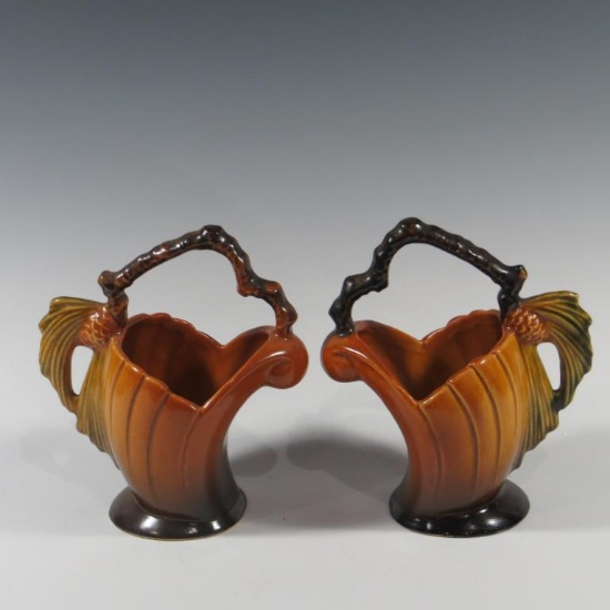 Pair of Roseville Brown Pine Cone Baskets