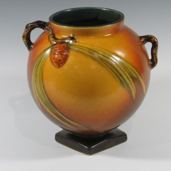 Roseville Brown Pine Cone Ball Vase