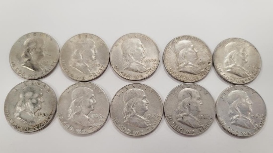 Benjamin Franklin Silver Half Dollars (10)
