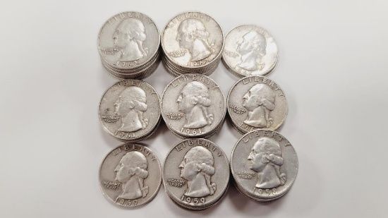 Washington Silver Quarters 5 different years