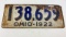1922 Ohio License Plate