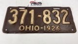 1926 Ohio License Plate