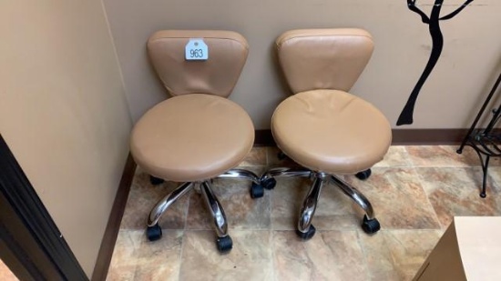 2 - Brown Rolling Stools