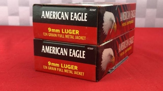 100rds American Eagle 9MM 124GR FMJ Ammo